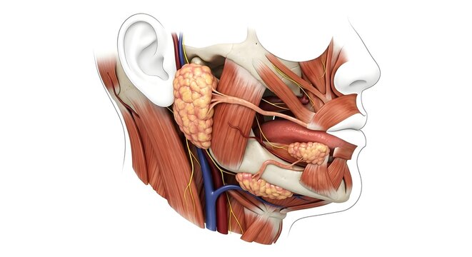 Detailed 3D Medical Illustration of Human Salivary Glands Anatomy
