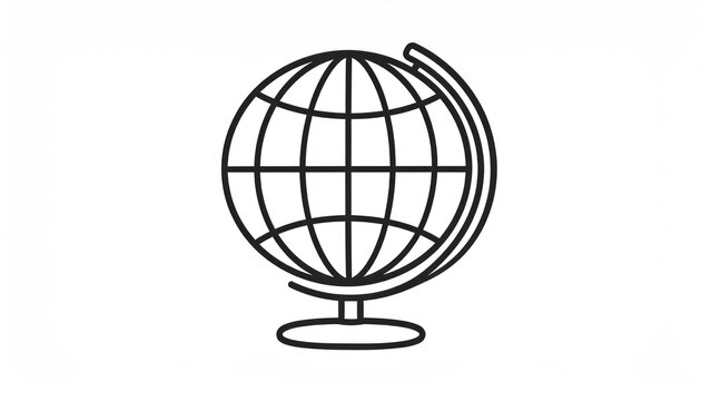 Simple Line Art Globe Icon on White Background.