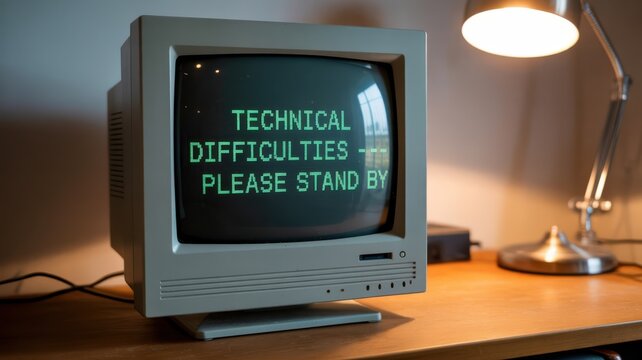 Retro Personal Computer Monitor Displaying Technical Difficulty Message