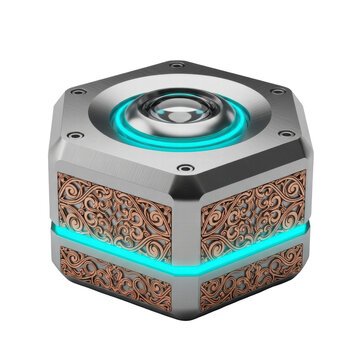 Futuristic ornamental glowing device on black background