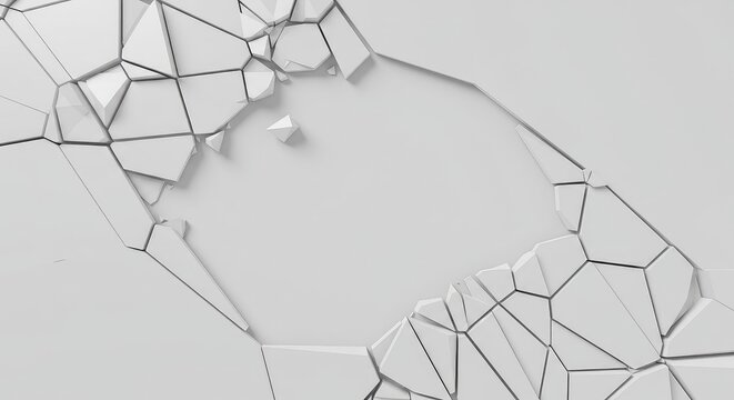 Abstract background showing fractured white space and geometric shards creating disconnected empty areas, disconnect, light, fracture