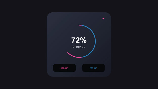 Technology, storage, data, dashboard, UI, 72 percent, vector icon