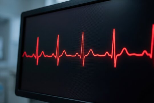 Electrocardiogram monitor displaying heartbeat rhythm on medical screen in modern healthcare setting
