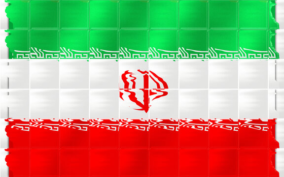 Vibrant Digitally Rendered Iranian Flag with a Textured, Distorted Glass Effect, Featuring the National Colors and Emblem