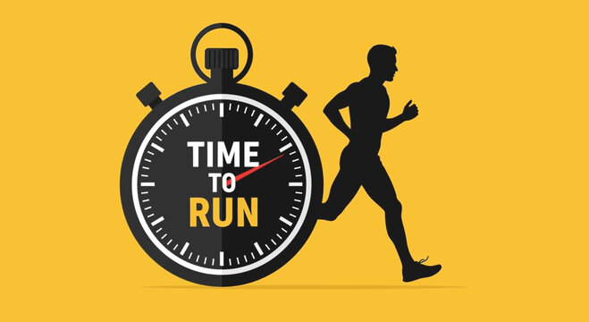 Running Time Stopwatch Silhouette Athlete Sprinting Speed Motivational
