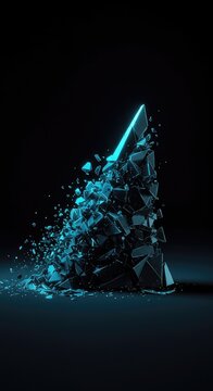Conceptual structure shattering into sharp, disconnected geometric shards against a dark void, representing complex data breakdown and system failure, technology, rendering, pattern