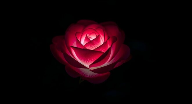 Beautiful red rose with dramatic lighting on a dark background, symbolizing love and romance.