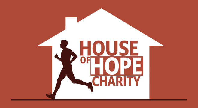 Running Towards Home of Hope Charitable Giving Support Silhouette in Modern Design