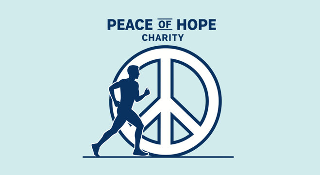 Running Towards Peace, Hope And Charity Symbolizing Unity And Global Harmony With A Logo