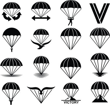 Parachute Logo Icons Set - Skydive Branding Vector Elements