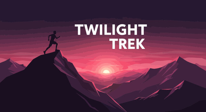 Silhouette Of A Runner Achieving Summit Amidst Evocative Sunset Mountainscape