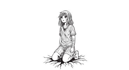 Obraz premium Sad Anime Girl Emerging from Dark Roots