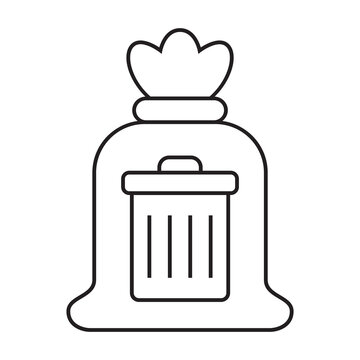 Trash bag over garbage bin icon outline