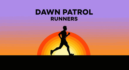 Fototapeta premium Silhouette Of A Runner At Sunrise, Dawn Patrol Jogger, Morning Exercise Routine Begins
