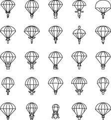 Skydiver and Parachute Line Art Icons Collection © Rajna