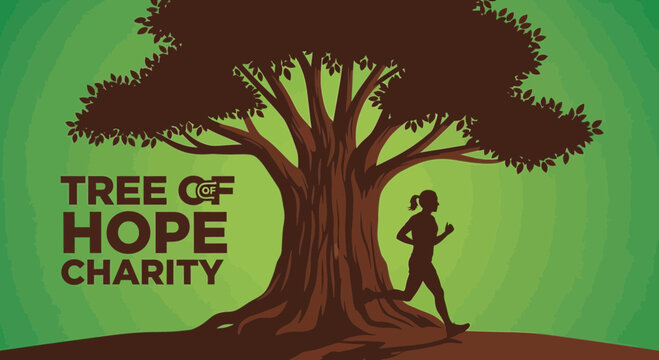Silhouette Of A Runner Near A Huge Tree Symbolizing Hope and Support For Charity