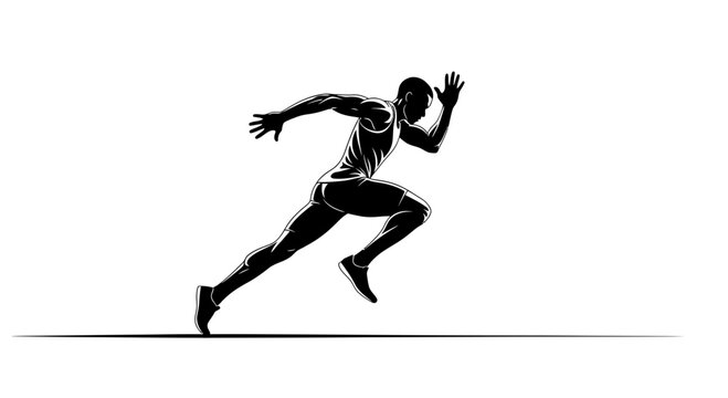 Silhouette Of A Sprinter In Full Flight Across The Track With Bold Lines and Shadowing