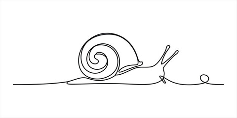 Minimalist single line art illustration of a slow snail crawling on a white surface. Vector, illustration © Ranjona Vector Art