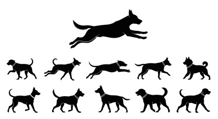Obraz premium Silhouette Of Dogs In Various Poses, Perfect For Design And Illustrative Projects