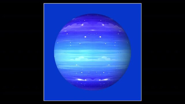 Realistic Rotating Neptune Cartoon Version Loop, Planet Animation in Space HD Transparent Background with gradient around the object