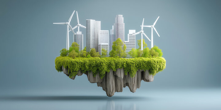 Green city integrated with corporate buildings representing ESG future, sustainability innovation, and responsible urban development in global business environments today effectively