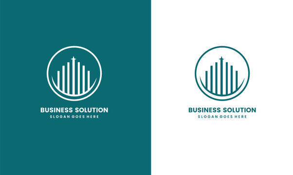 Business Solution Logo Design with Bar Graph and Circle
