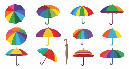 Obraz premium Multicolor umbrella vector illustration set rainy season cartoon design elements isolated on white