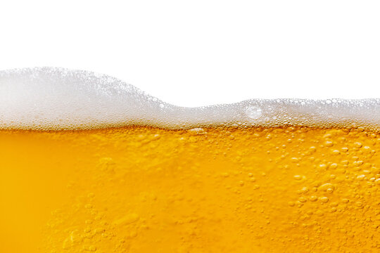 Beer and beer foam splash on white background
