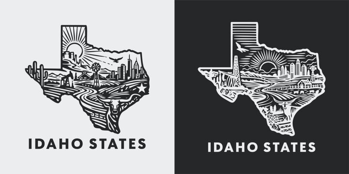 Texas State Outline with Scenic Landscape