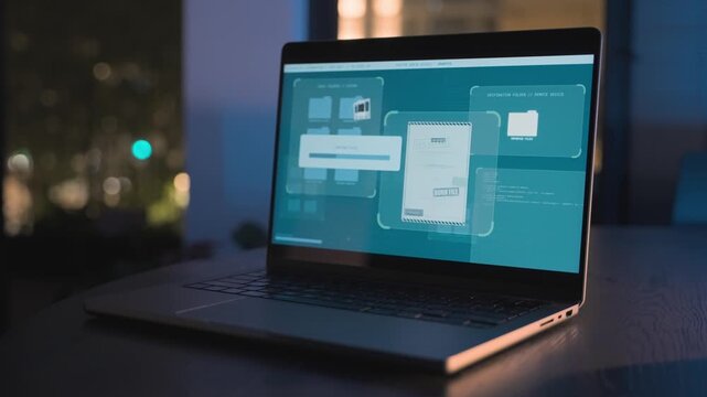 Secret classified files and document copying or transferring in remote government server or data center. Hacker breaking into military spy surveillance system stealing sensitive top secret information