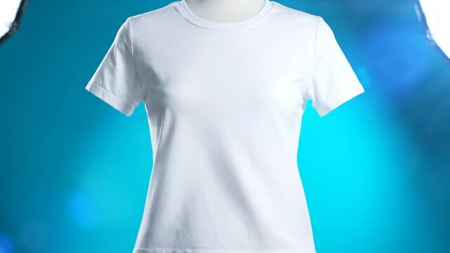 Crisp White T-shirt on a Mannequin Against a Modern Blue Background Displaying Casual Clothing