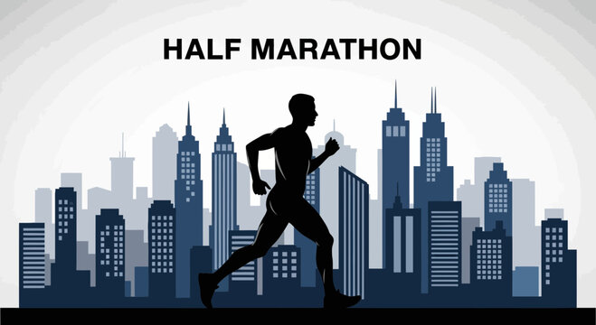 Silhouette Of Runner During Half Marathon With Modern City Skyline Backdrop
