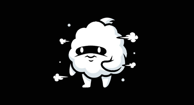 Cartoon cloud character with speed lines against black background