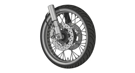 Fototapeta premium Gemini berkataA black bicycle wheel with a chrome tire rim is isolated on white for sports and road vehicle transportation