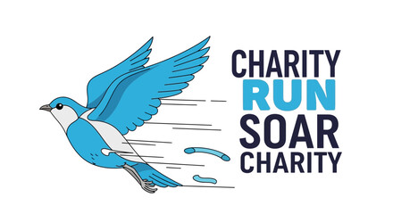 Fototapeta premium Soaring Blue Bird Illustrates Charity Run Event Supporting Community Outreach Initiatives