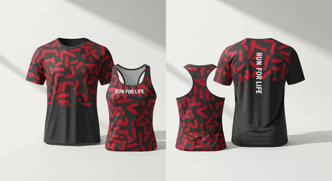 Sportswear Mockup Featuring Running Apparel With Abstract Red Brushstroke Design