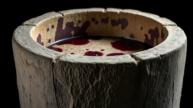 winepress. An ancient stone winepress basin with deep purple grape residue stains. bar promotions, beverage menus, designed for food & beverage menus and cafe branding, used by architects.