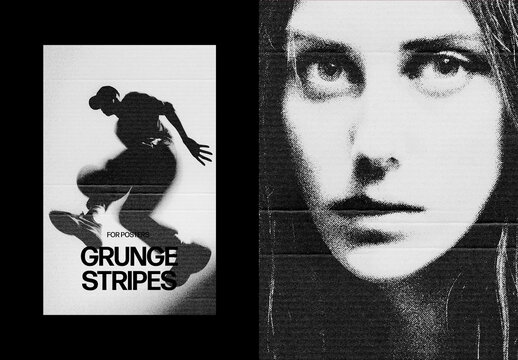 Grunge Stripes Photo Effect &ndash; Halftone for Poster & Social Media (PSD)