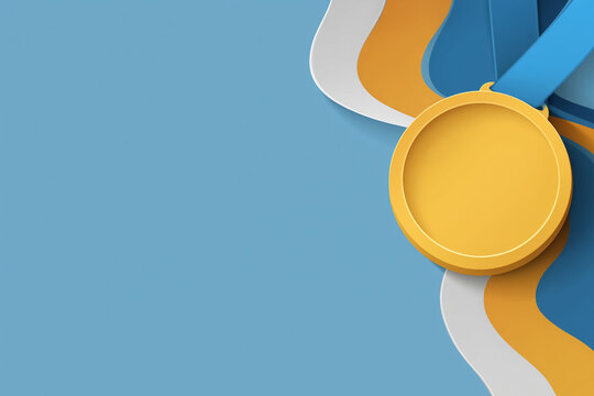 gold medal with ribbons. Olympic theme, flat vector style
