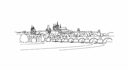 Fototapeta premium A sketch of a grand city skyline with a prominent bridge over a river