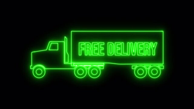 Free delivery service icon animated 4K video isolated on black background. Free shipping. 24 hour and fast delivery. 4K Video motion graphic animation	