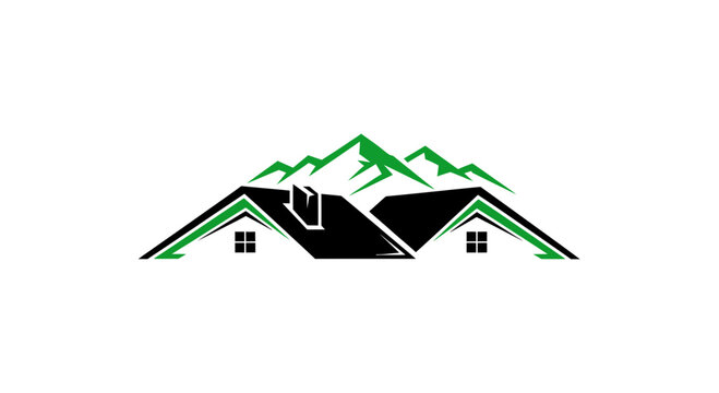 Mountain View Real Estate Logo With Green Elements And Black Roofing Design