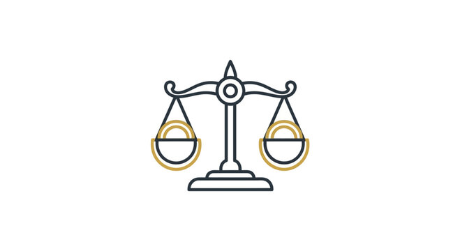Scales Of Justice Icon Representing Fairness, Law, And Equitable Balance On White Background