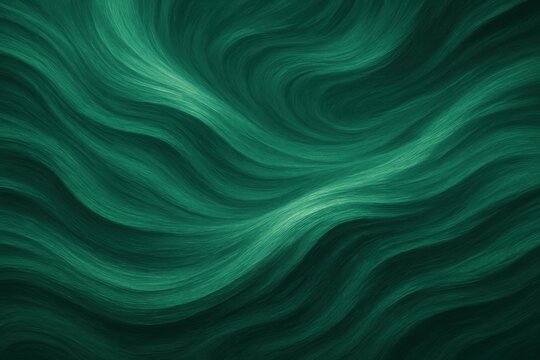 A mesmerizing digital artwork features flowing emerald green waves with a delicate fibrous texture. Ideal for beauty, nature, luxury, or abstract design backgrounds. Mood is serene and fluid.