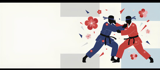 Obraz premium Bauhaus Minimalism Web Banner Blind Judokas Patriotic Indigo Vermilion