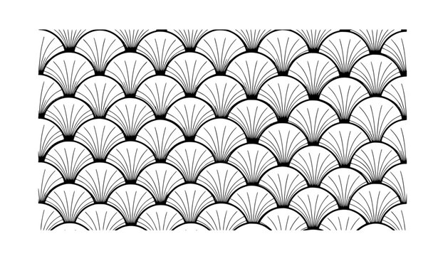 Seamless Fish Scale Scallop Pattern Black and White Vector