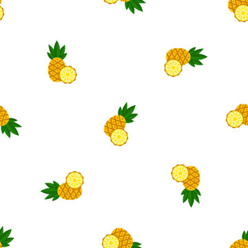 Seamless pattern of whole and sliced pineapples isolated on transparent background
