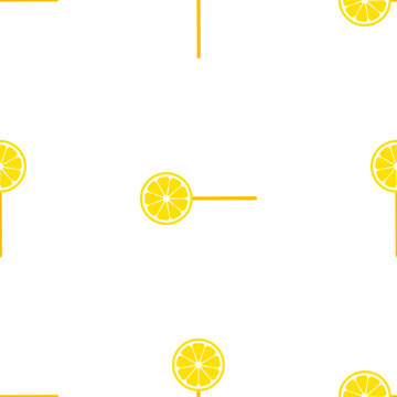 Seamless pattern of lemon slices on sticks isolated on transparent background