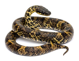 Obraz premium Coiled venomous snake on white background.