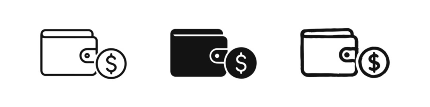 Cash Payment and Personal Finance Icon Set featuring Wallet and Dollar Coin